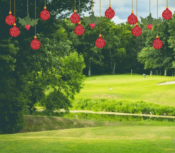 holiday lights above course green